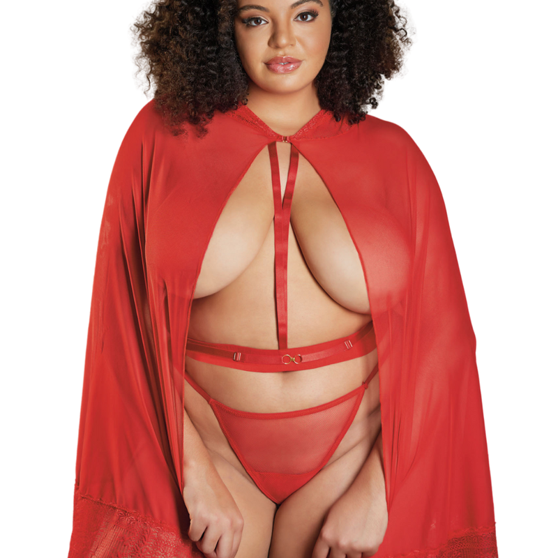 Cape grande taille en fine résille rouge et dentelle - Lingerie sexy pas cher