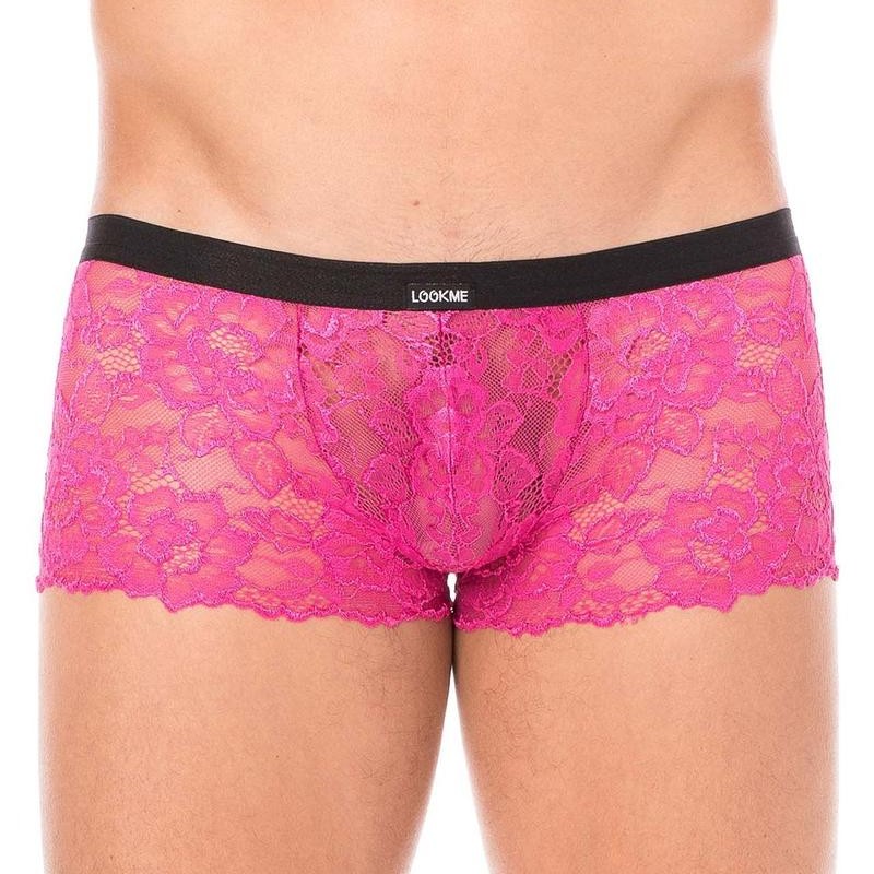 Mini-Pant rose en dentelle et similicuir homme - lingerie sexy homme