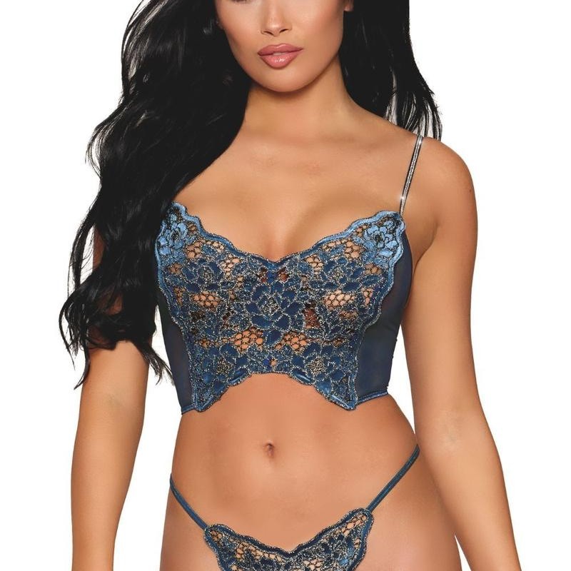 Bustier bleu avec strass et string assorti - Dreamgirl