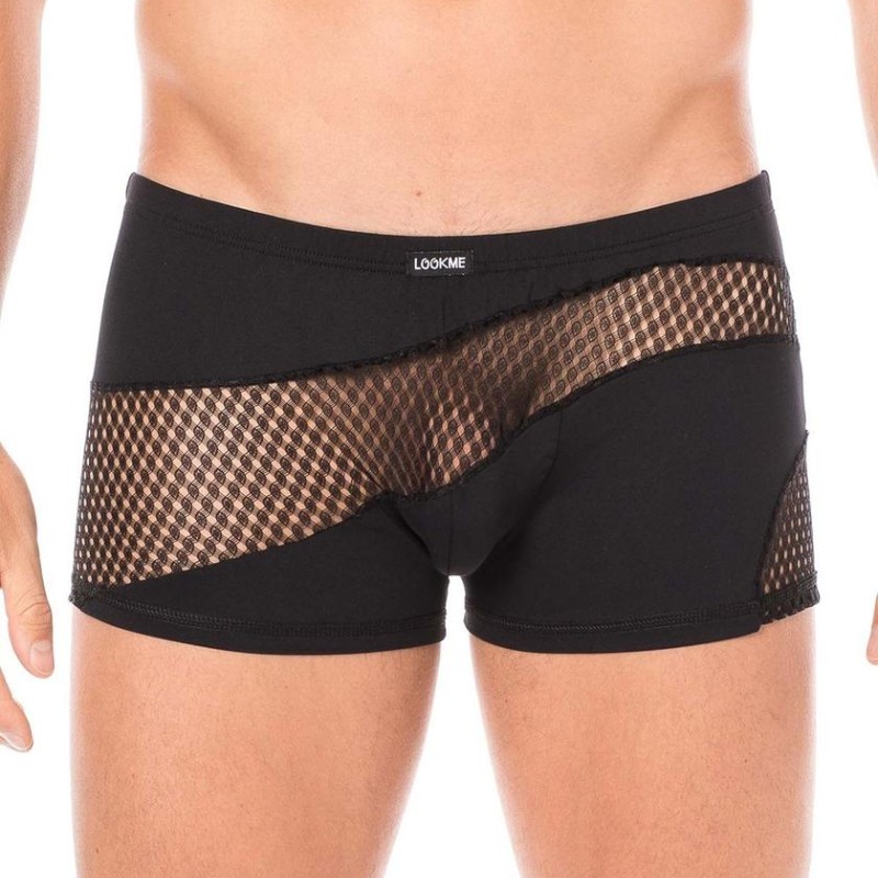 boxer noir opaque et transparent - lingerie sexy homme pas cher