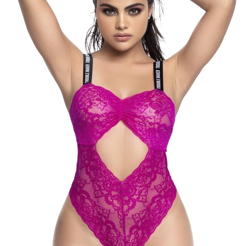 body en dentelle rose avec dos nu - body sexy pour femme - lingerie pas cher