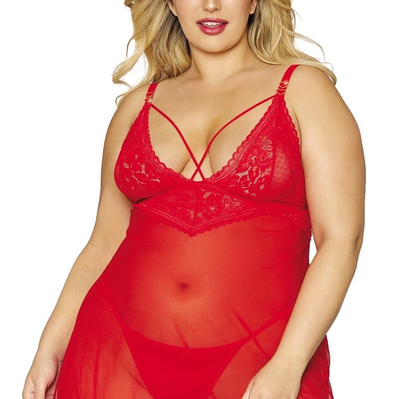 Ensemble nuisette et string rouge, grande taille - Lingerie sexy pas cher