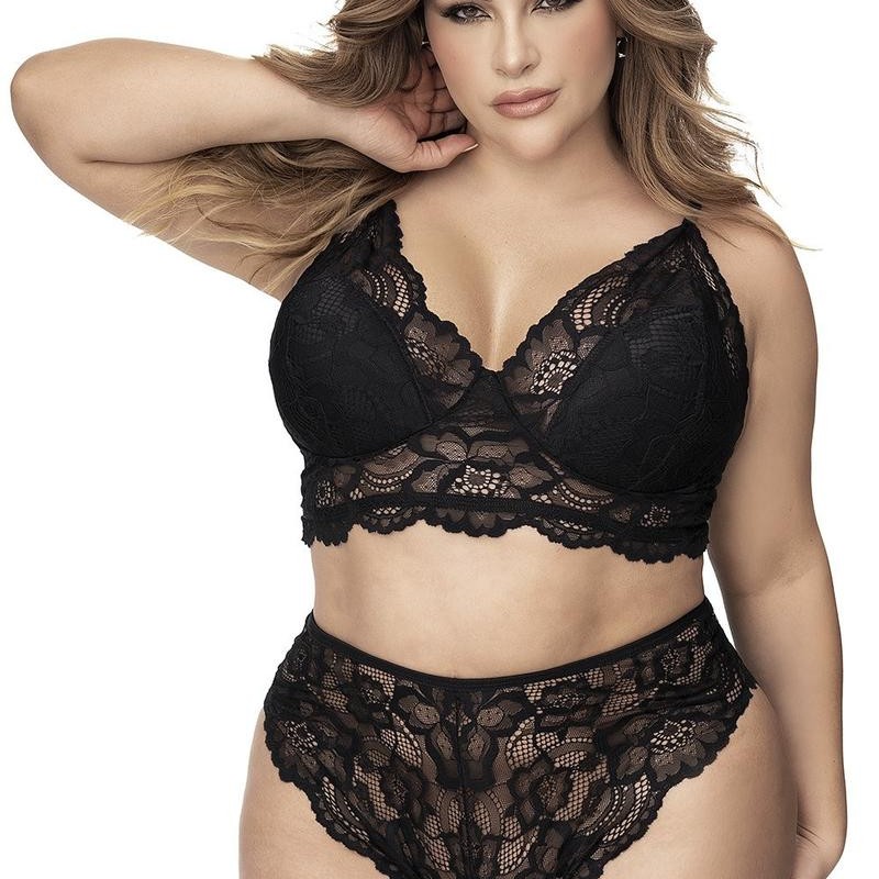 soutiengorge dentelle sexy et culotte taille haute pour femme ronde